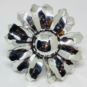 Vintage Very Shiny Silver Flower Brooch